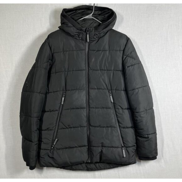 Primark Jacket Youth 14-15 Years Black Hooded Puffer Fleece Lined Zip Pockets - Picture 1 of 9